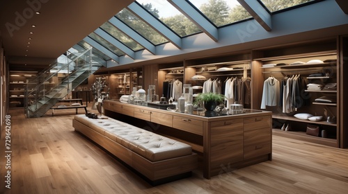 Design a walk-in closet with skylights or light tubes for easy organization and accessibility photo