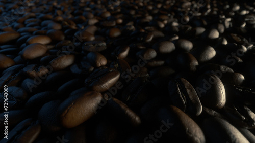 Coffee Beans Over Black Background