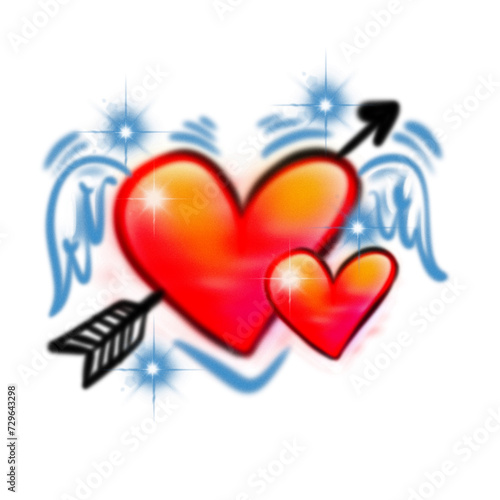 Airbrush Valentine day Vintage love background design hand drawn airbrush style, suitable for tshirt and apply your lettering name, isolated on white background Y2k and bootleg scene.
