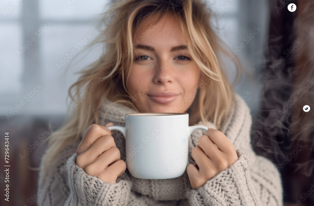 custom made wallpaper toronto digitala pretty blonde woman holds a white cup in her hand