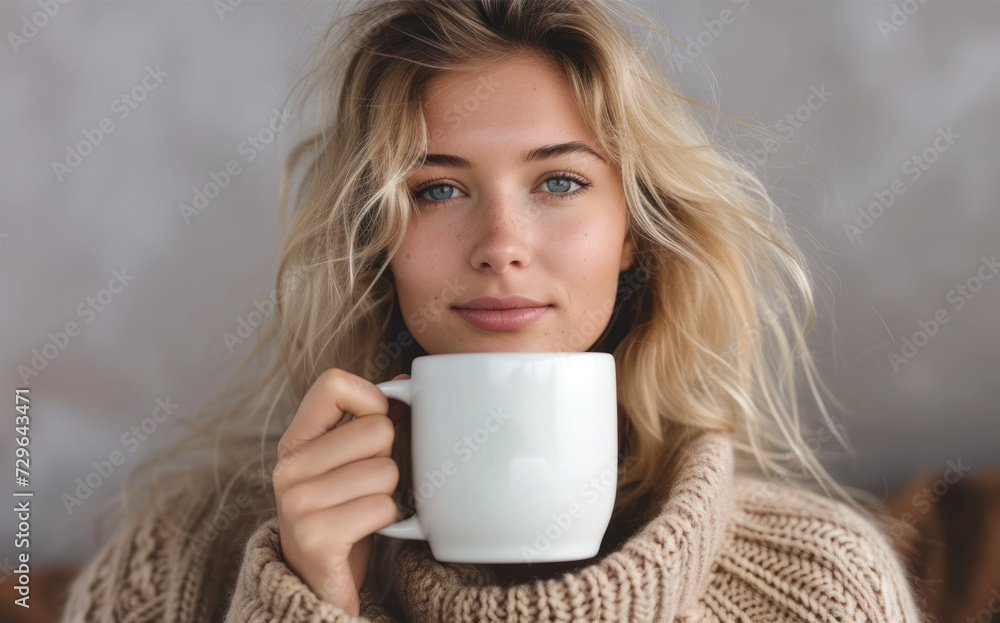 custom made wallpaper toronto digitala pretty blonde woman holds a white cup in her hand