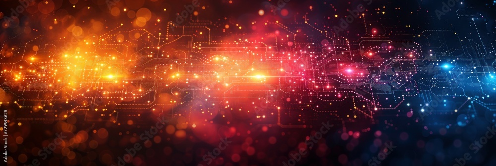Digital Circuitry with Red and Blue Glowing Nodes Digital Circuitry with Red and Blue Glowing Nodes