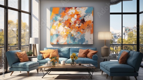 Hang vibrant abstract artwork that complements the daylight and adds a touch of color photo