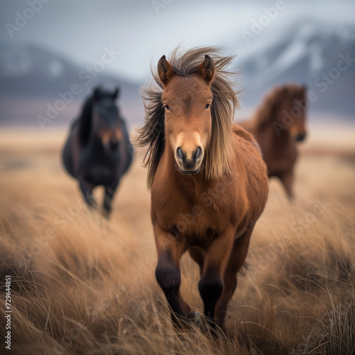 Wild Horses Galloping in a Picturesque Field © HustlePlayground