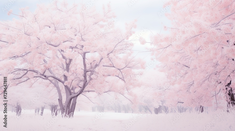Fototapeta premium Whispers of Winter: A Melding of Pink Blossoms and Snow