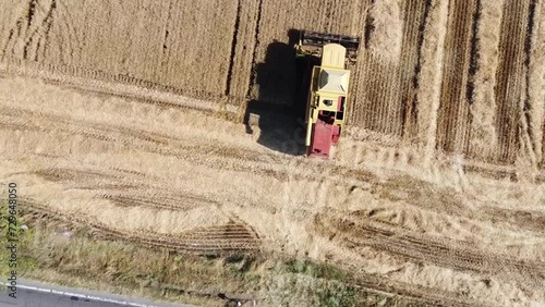 Threshing wheat from above the drone - Po Valley - Alessandria - Piedmont - Italy photo