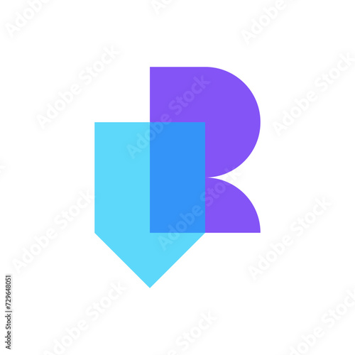 Letter R shield overlapping color logo design
