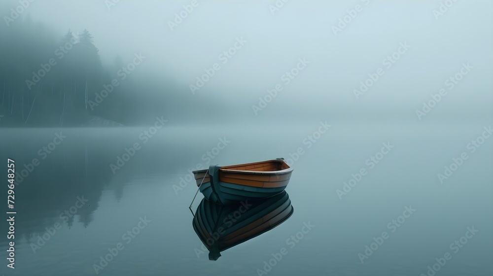 Solitude Serenity Lone Boat Amidst Misty Waters in UltraRealistic 8K