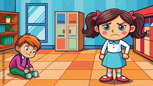 Upset Children in a Colorful Classroom