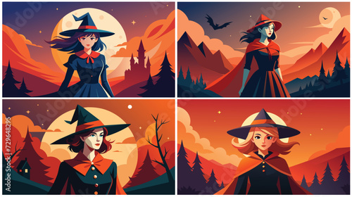 Enchanting Witch in a Mystical Forest at Dusk