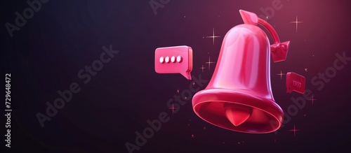 3d render pink bells icon with new message symbol web chat in cartoon style. AI generated image