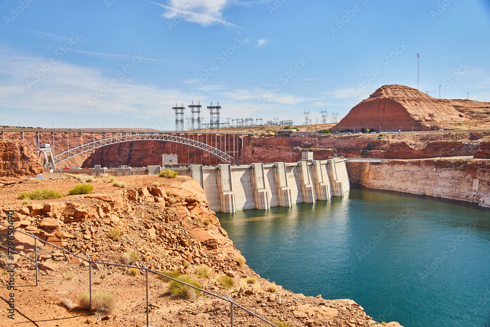 Arch Bridge and Hydroelectric Dam in Desert Canyon, Arizona