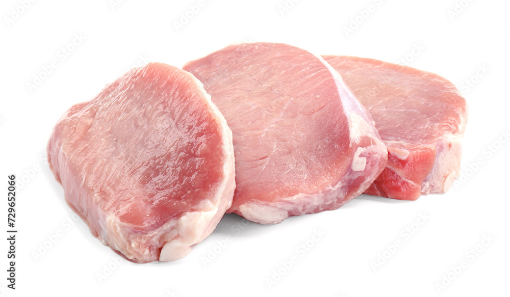 Pieces of raw pork meat isolated on white