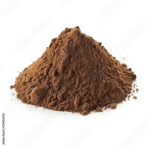 close up pile of finely dry organic fresh raw black walnut powder isolated on white background. bright colored heaps of herbal, spice or seasoning recipes clipping path. selective focus