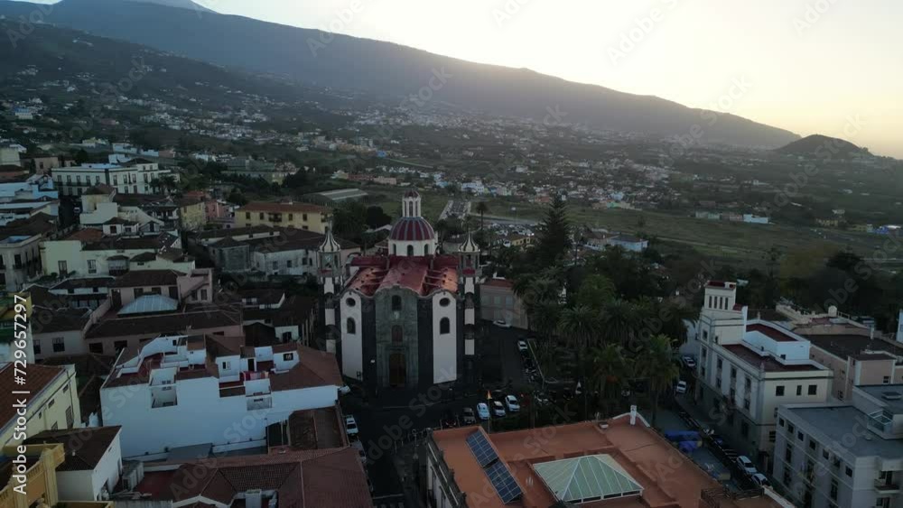 Aerial drone view of historic buildings and the Church of Our Lady of Conception in La Orotava, Tenerife, Canary Islands, Spain. Aerial drone view of historic buildings and the Church of Our Lady of Conception in La Orotava, Tenerife, Canary Islands, Spain.