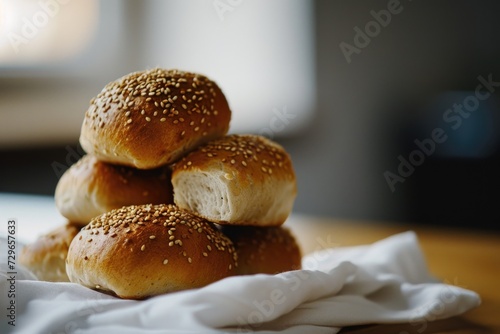 A stack of buns sitting on top of a napkin.