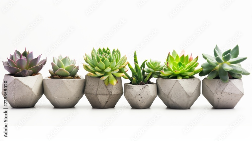 A collection of vibrant succulents thrive in their sturdy concrete homes, adding a touch of natural beauty to any indoor space A collection of vibrant succulents thrive in their sturdy concrete homes, adding a touch of natural beauty to any indoor space