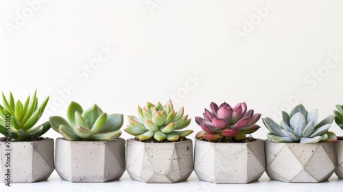 A symphony of vibrant succulents nestled in sleek concrete pots, bringing a touch of nature to any indoor or outdoor space photo