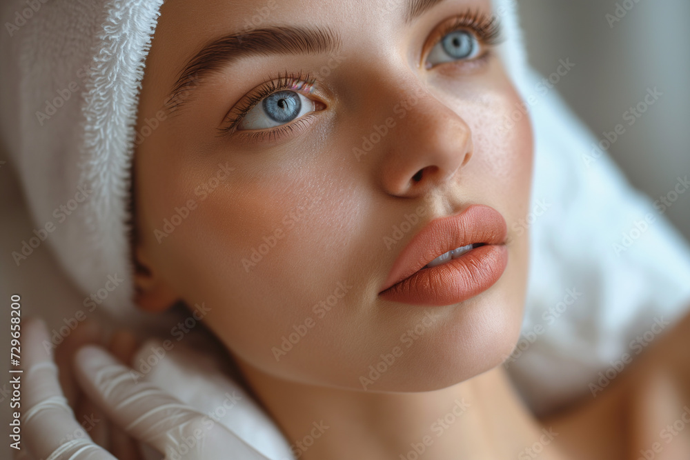 Beautiful young woman with clean perfect skin. Portrait of beauty model with natural nude make up and touching her face. Spa, skincare and wellness. Close up, Beautiful young woman with clean perfect skin. Portrait of beauty model with natural nude make up and touching her face. Spa, skincare and wellness. Close up,