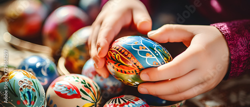 boy with some easter eggs decorated with beautiful colors