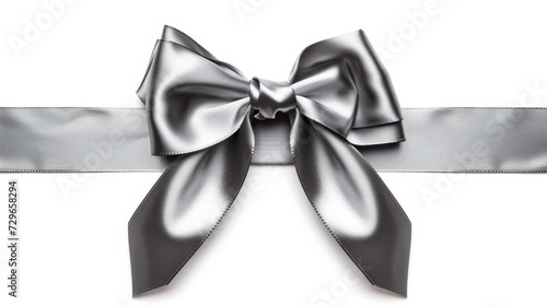 A delicate silver bow, adorned with a flowing ribbon, serves as the perfect connector between elegance and charm, creating a timeless bow tie