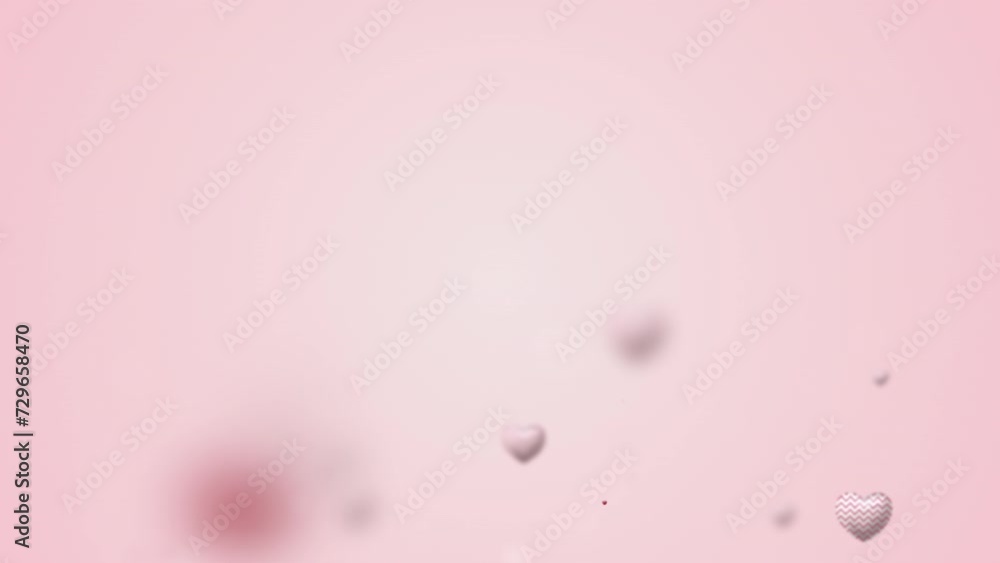 3D White and red hearts with a pattern on a soft pink background fly up ...