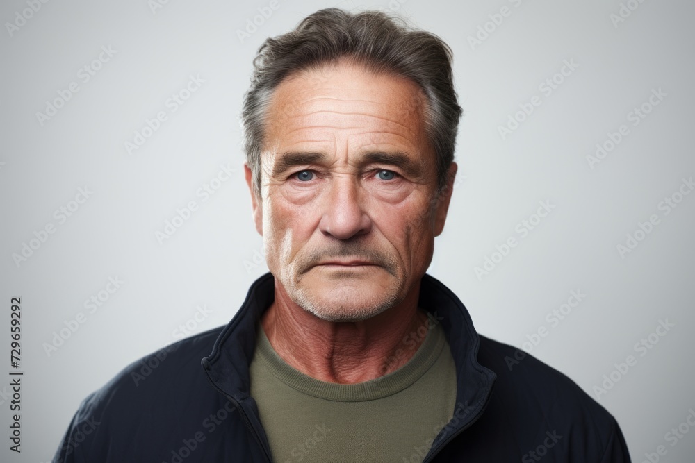 Portrait of a senior man looking at camera over grey background. Portrait of a senior man looking at camera over grey background.
