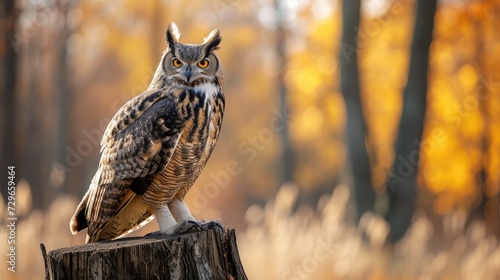 Eurasian Eagle Owl sitting on the stump photo