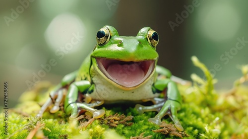 Gliding frog look like laughing on moss  Flying frog laughing 
