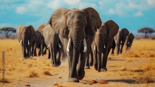 Herd of large African elephants walking © buraratn