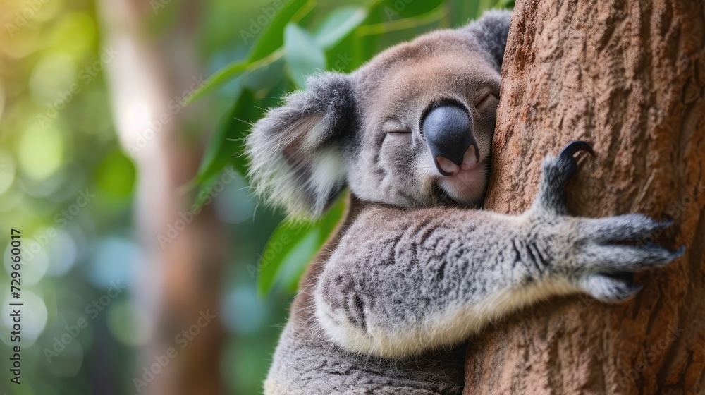 Fototapeta premium koala resting and sleeping on his tree with a cute smile