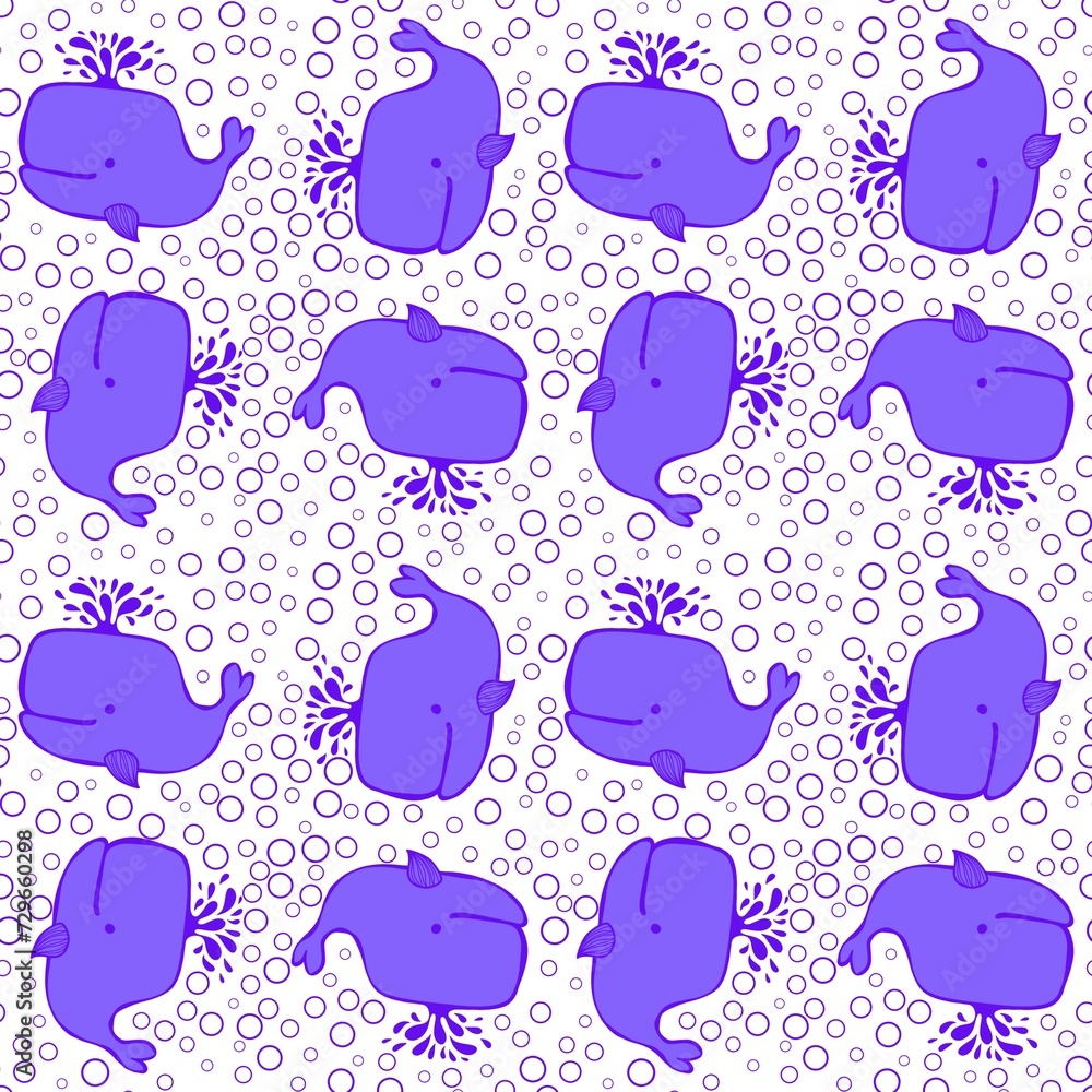 Cartoon kids seamless ocean whale pattern for wrapping paper and clothes print and accessories and notebooks and fabrics
