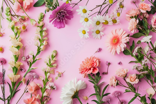 Assorted Flowers Arranged on a Pink Surface