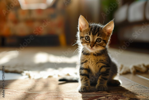 Small Kitten Sitting on Floor