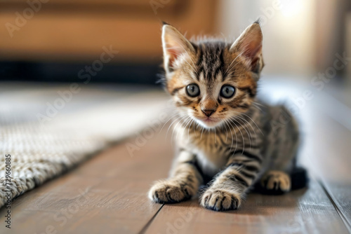 Adorable Small Kitten Sitting on the Floor