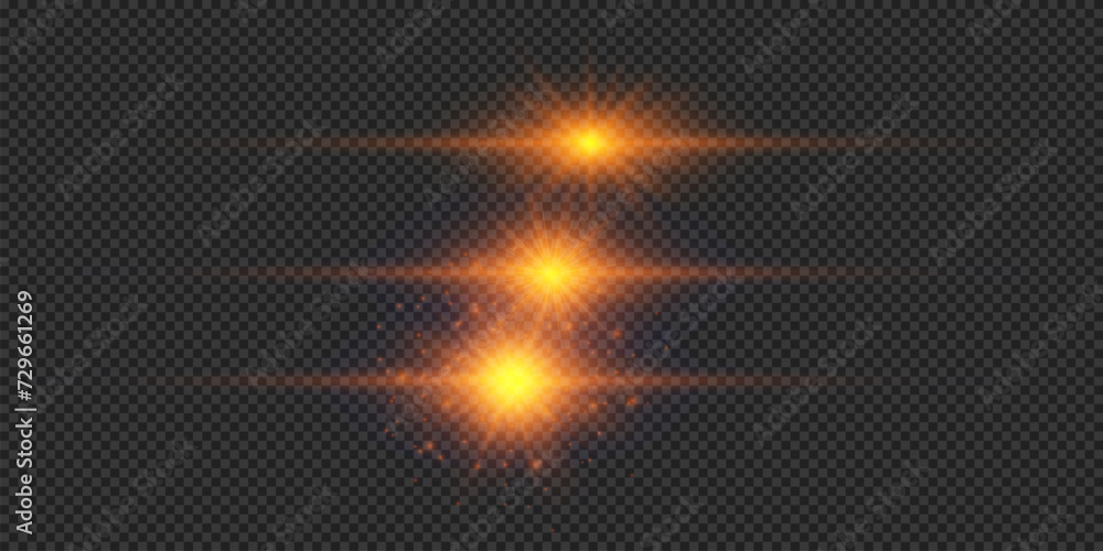 Set of orange horizontal light effects of lens flares Set of orange horizontal light effects of lens flares