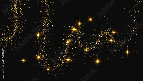 Gold glittering confetti wave and stardust