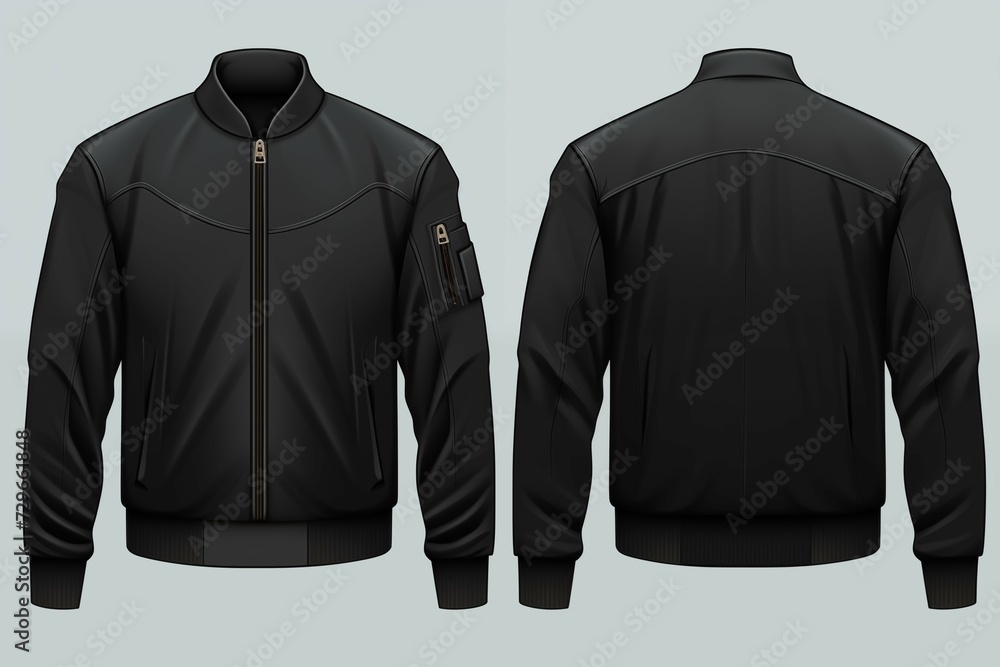 A mockup template of a black bomber jacket, perfect for showcasing designs. - obrazy, fototapety, plakaty 