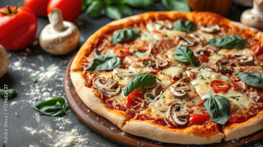 Pizza funghi with tomato sauce, mozzarella and fresh mushrooms Pizza funghi with tomato sauce, mozzarella and fresh mushrooms