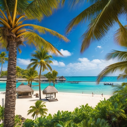 Tropical island with palm tree and beautiful beach