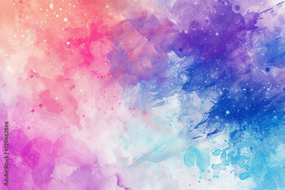 Artistic watercolor background transitioning from pink to blue with a vibrant, speckled texture resembling a celestial sky.