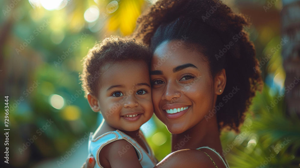 mother with her daughter afroamerican people colors enjoying motherhood and childhood on Mothers Day and Childrens Day