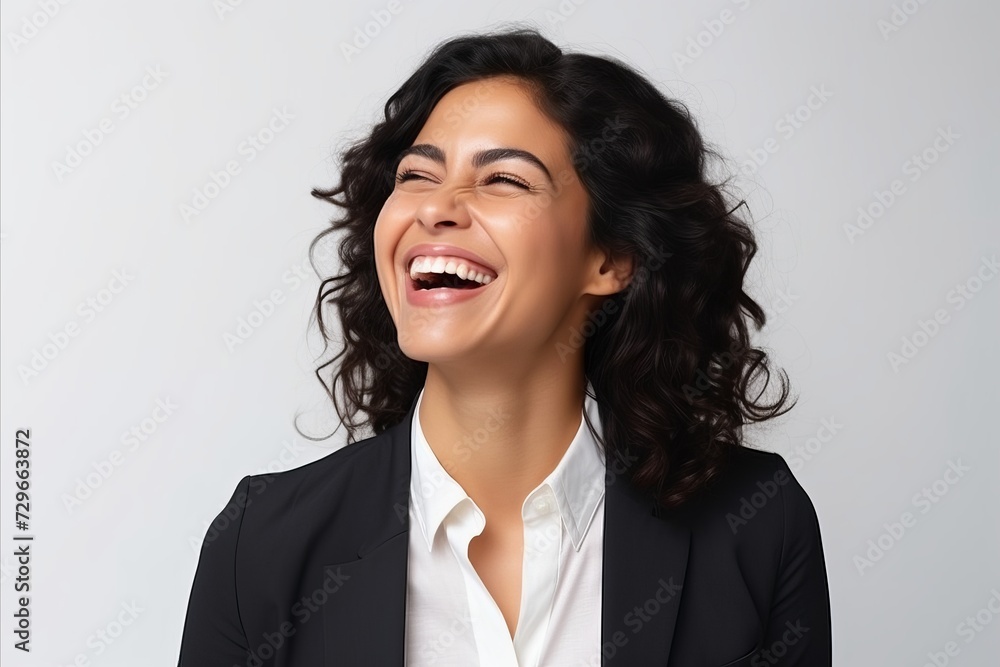 Portrait of happy smiling young business woman, over grey background. Portrait of happy smiling young business woman, over grey background.