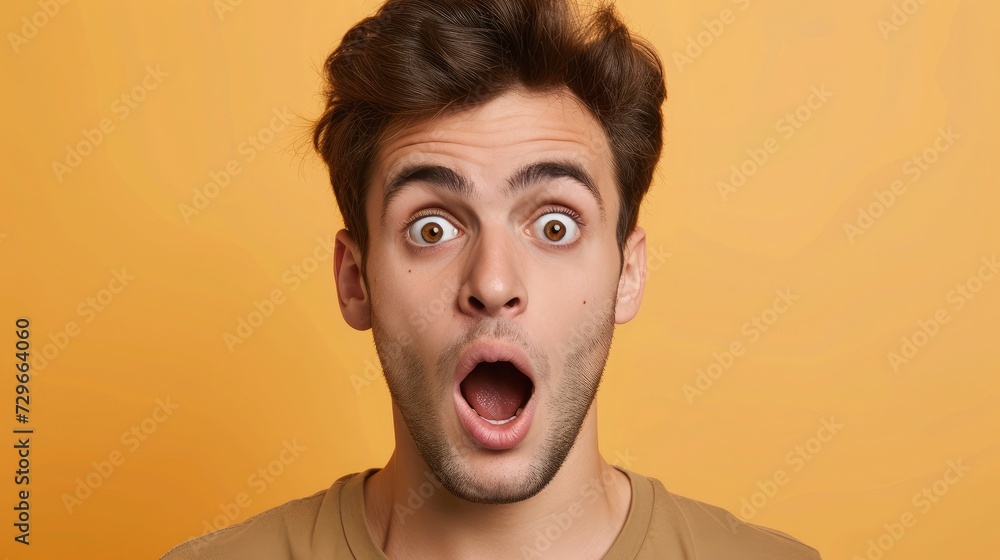 Portrait of young man with shocked facial expression Portrait of young man with shocked facial expression