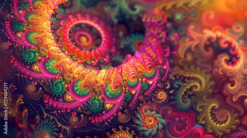 Psychedelic patterns  swirling and intertwining in a kaleidoscopic dance of vibrant colors and intricate designs. 