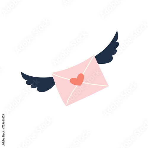 Vector Illustration of envelope with wings. Isolated element on a white background