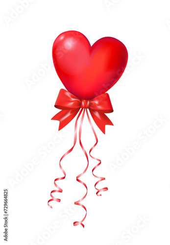 Rotes Herz Luftballon mit Schleife, fliegend, 
Karte für Muttertag, Valentinstag, Hochzeit uvm,
Vektor Illustration isoliert auf weißem Hintergrund

