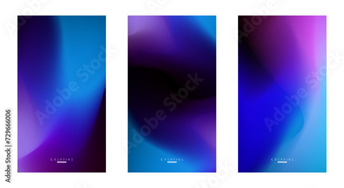 Set of Abstract liquid Gradient Vertical Background. Black, Blue, and Pink Fluid Color Gradient. Design Template For ads, Banner, Poster, Cover, Brochure, Wallpaper, and flyer. Vector.