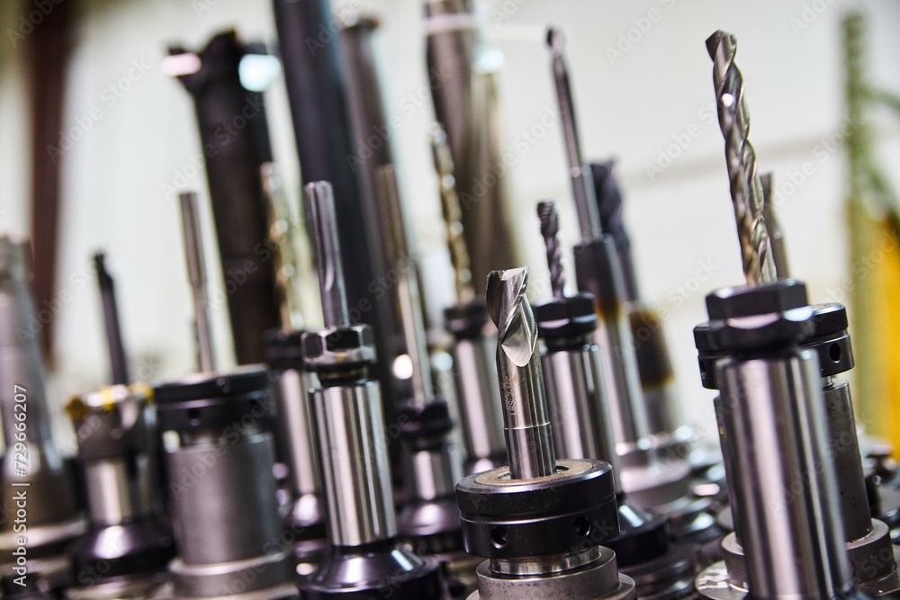 Precision Metalworking Tools Close-Up in Workshop Precision Metalworking Tools Close-Up in Workshop