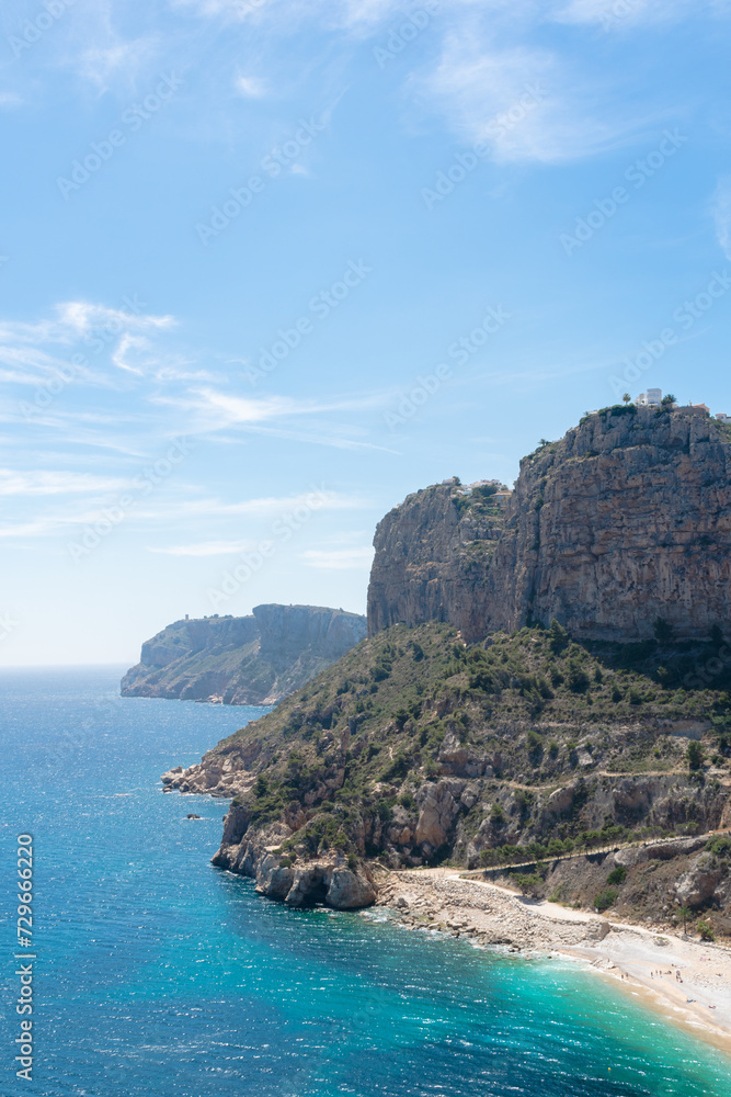 Landscape of rocky cliffs and coves on the Mediterranean coast in Benitachell. Alicante - Spain
